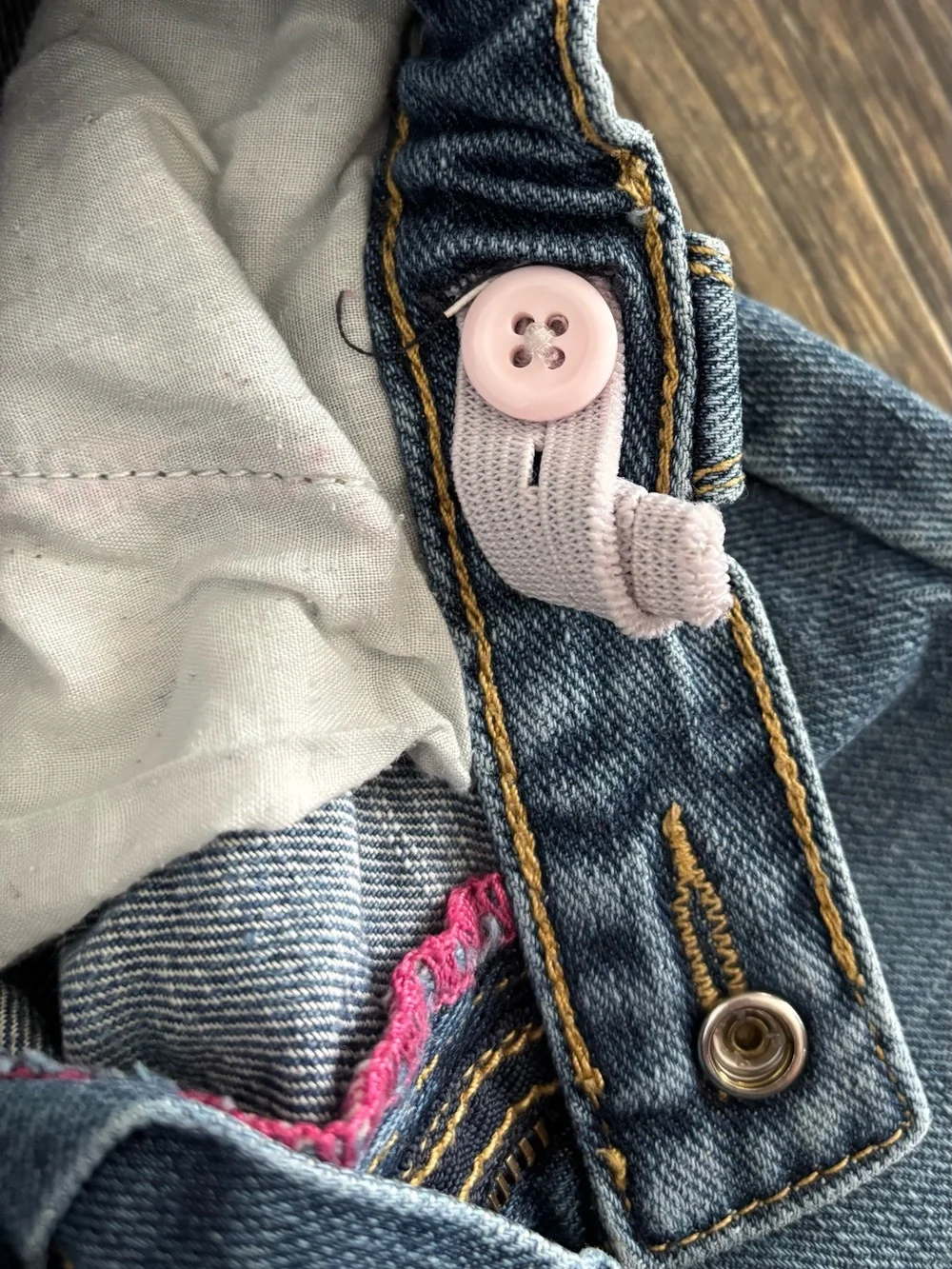 Y2K Baby Gap Denim Stretch Jeans 3T Blue Pink Stitch “Gap 1969” Embroidered ‘06